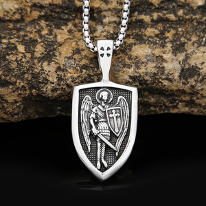 yunnique Shield Angel <b>Cross</b> Pendant Stainless Steel Necklace Fashionable Unique Gift Jewelry - Product Image 2
