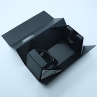Boîte à vin en papier pliable magnétique noire personnalisée avec couvercle rabattable, boîte magnétique personnalisée, emballages cadeaux avec fenêtre