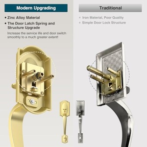 Poignée de <span class=keywords><strong>porte</strong></span> d'entrée vintage en laiton satiné avec levier de passage intérieur et poignée inférieure réversible pour portes extérieures - Product Image 1