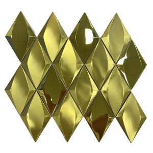 Surface 3D couleur or rose forme losange carrelage mosaïque en acier inoxydable finition ligne de cheveux avec carrelage mosaïque en verre - Product Image 3