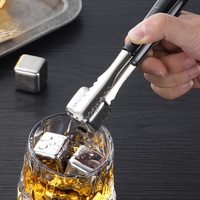 Pince à glace en acier inoxydable avec revêtement en silicone et poignée dentelée pour servir des glaçons, des fruits, pour la maison et le bar - Vente en gros