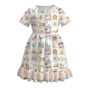 Bebé niños niño niña verano granja moda leche orgánica seda caballo Chook estampado vestido con volantes listo para enviar venta al por mayor personalizado - Product Image 4