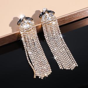 European American <b>Fashion</b> Full Diamond Crystal Drop Earrings Long Tassel Exaggerated Banquet <b>Accessories</b> for Women's Evening - Product Image 3