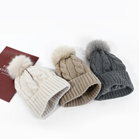 Gorro de lana gruesa de alta elasticidad para mujer, gorro cálido de invierno con pompón, gorro de punto con forro polar grueso y pompón