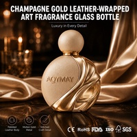 Flacon de parfum de luxe pour femme, bouchon sphérique en cuir, incrustation en cuir, flacon en verre élancé, logo personnalisé pris en charge