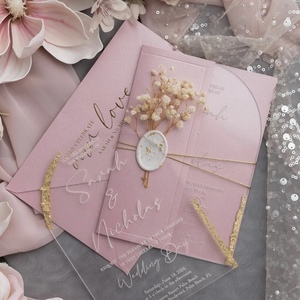 Invitations de mariage personnalisées de luxe avec pochette en vélin, sceau de cire, fleurs séchées, dorure à chaud, ensemble de cartes d'invitation personnalisées - Product Image 2