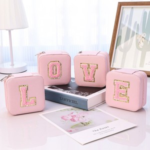 EVERWIN Leather Square Travel Jewelry Storage Packaging Box <b>with</b> Letter Design <b>Rings</b> Earrings Necklaces Bangle Jewelry Container - Product Image 2