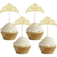 Gouden Prinsessenkroon Cupcake Toppers Glitter Prinsessen Taartdecoratie voor Bruiloft Meisjes Verjaardag Babyshower Feestdecoratie
