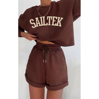Conjunto de sudadera y pantalones cortos de algodón orgánico para mujer, conjunto de sudadera y pantalón corto informal, personalizado, 2 piezas