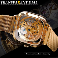 FORSINING FOS092 Montre mécanique de luxe légère pour homme avec bracelet en maille tissée Mouvement mécanique automatique avec double creux