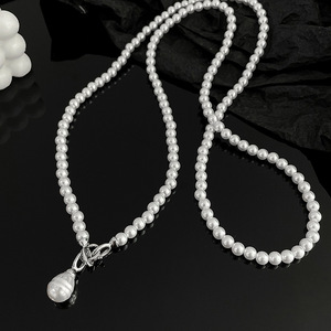 Collier pendentif en fausses perles de qualité AA, perles rondes blanches, charme goutte d'eau en argent 925, pour femme, à porter au quotidien - Product Image 3