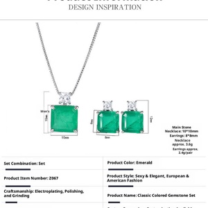 Fashion Eco-friendly Copper Minimalist Square Green Zircon Pendant Earrings Set Elegant Brass Jewelry Sets for Refined Everyday - Product Image 2