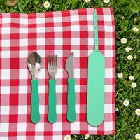Ensemble cuillère et fourchette en silicone et acier inoxydable pour bébés et tout-petits, outil d'alimentation de voyage, entraînement à la table, sans BPA, écologique