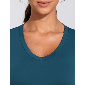 Camiseta Deportiva Corta con Cuello en V para Mujer, Ajustada, de Manga Corta, Transpirable, de Spandex y Poliéster, Ropa Deportiva Informal - Product Image 6