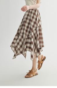 Jupe longue décontractée et tendance pour femme, respirante, naturelle, d'été, tissée, avec fermeture éclair, marron à carreaux - Product Image 6