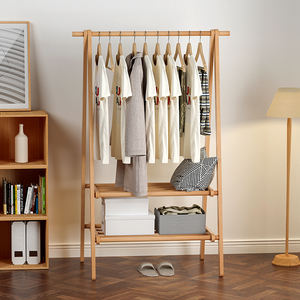 Porte-vêtements Portable Extra Large avec 2 pneus avec boîte de rangement pour chaussures, étagères pour l'entrée, la chambre à coucher, porte-vêtements en bois naturel - Product Image 6