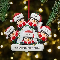 Ornement de Noël personnalisé en résine de haute qualité, imprimé en 4 couleurs, cadeau de Noël, pendentif pour arbre de Noël, adorable famille de pingouins