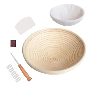 Ekmek prova sepet seti yuvarlak 9 ''keten kumaş astar, ekmek puanlama Lame ve bıçakları, hamur tezgah kazıyıcı ekmek Baker