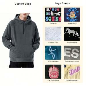 Sweat à capuche avec logo personnalisé fermeture éclair vêtements de rue décontractés sport plat broderie polaire kaki poche manches raglan sweat à capuche zippé pour hommes - Product Image 2