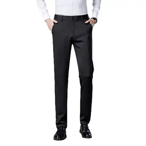 Pantalones ajustados de negocios para hombre, ropa informal de Color sólido largo, pantalones de traje formales, pantalones de traje rectos elásticos
