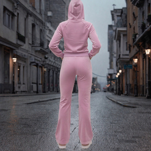 Conjunto Deportivo Rosa con Capucha para Mujer, Pantalones Largos Casuales de Color Sólido con Bolsillos Laterales, Transpirables, de Spandex y Algodón, para Otoño - Product Image 3