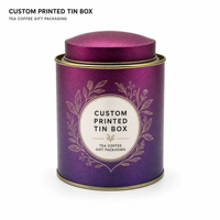 Boîte en métal cylindrique personnalisée imprimée, emballage cadeau pour thé matcha violet avec couvercle amovible pour thé en vrac, OEM