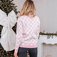 Cardigan en tricot à carreaux pour femme, col en V, boutonné, manches longues, motif sapin de Noël, pour les fêtes