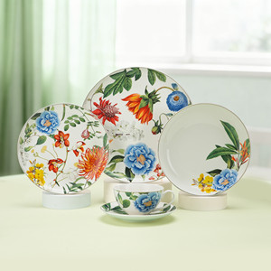 Набор из 20/24 предметов: оптовая продажа, цветные тарелки с золотым ободком из нового костяного фарфора, керамический столовый сервиз, набор чашек - Product Image 3