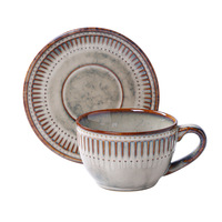 Mug à café en céramique avec logo personnalisé, avec soucoupe, corps côtelé et gaufré, idéal pour les cadeaux promotionnels de café et d'hôtel, commande en gros