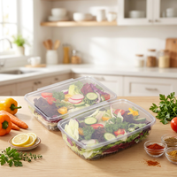 Boîte en plastique transparente rectangulaire antivol à usage unique en PET ; Emballage alimentaire pour salades et collations ; Personnalisable avec fermeture sécurisée pour repas à emporter