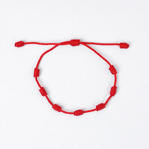 Venta al por mayor buena suerte Hilo Rojo siete cuerda anudada cordón tejido pulsera ajustable hecho a mano trenzado 7 nudos Rosario pulsera amuleto - Product Image 1