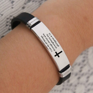 Cadeaux inspirants Bracelet en acier inoxydable pour hommes Silicone Bibles <span class=keywords><strong>Citations</strong></span> Christian Prayer Cross Bangle Bracelets - Product Image 2