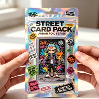 Pochette personnalisée brillante en film laser holographique pour cartes de jeu, avec fermeture éclair et trou Euro, format plat