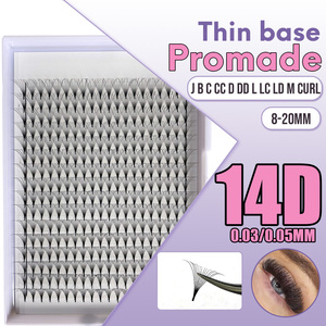 Extensions de cils en éventail pré-fabriquées 14D Promade Volume Fans CC D C Promade Fans Base pointue Mega Loose 0.03 0.05 Plateaux de cils en gros - Product Image 1