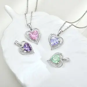 Real Pure 925 Sterling Silver Heart-Shaped Pendant For Women Inlaid With High-Quality Zircon Female Jewelry