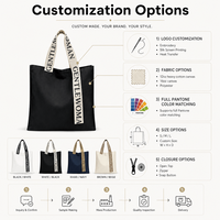 Tas Belanja Kanvas Warna Solid Besar Custom, Desain Logo Huruf Cetak, Penutup Ritsleting, Kantong Poliester, Dapat Digunakan Kembali