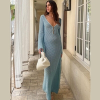Nouvelle robe de plage creuse tricotée sexy de couleur unie d'été européen et américain