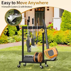 Mobile Wheeled Mop Storage <b>Rack</b> With Hooks And <b>Shelf</b> For Garage Cleaning Tools Powder Coated Finish - Product Image 2