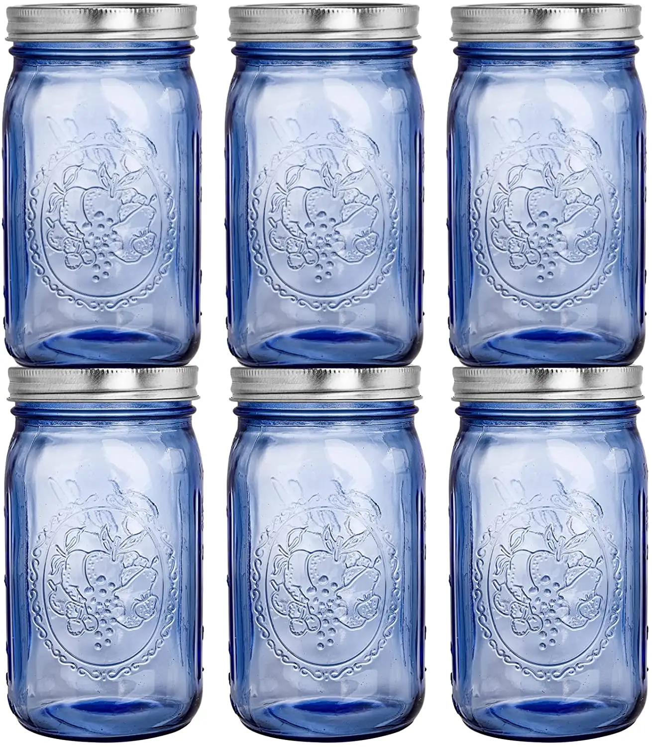 Tarros de Mason con tapas herméticas y bandas, jarra de lata de boca ancha Vintage de 32oz, caja fuerte para enlatado, golpeador, almacenamiento, bricolaje, azul Quart