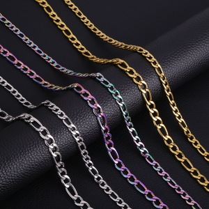 도매 PVD 18K 골드 블랙 메탈 컬러 도금 힙합 3mm 4mm 5mm 7mm 9mm 폭 스테인리스 스틸 3:1 피가로 링크 체인 목걸이 - Product Image 3
