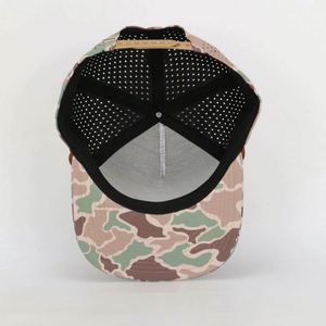OEM Custom 5-Panel Sport Leather Patch <b>Hat</b> With Old School Duck Camo Pattern Laser Cut Hole Snapback Cap Logo Design Wholesale - Product Image 3