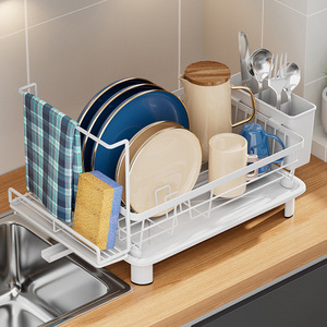 Égouttoir à vaisselle blanc avec plateau 38 cm, taille L, support de rangement multifonctionnel pour ustensiles et couverts - Product Image 2