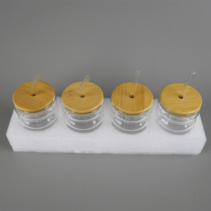 专业制造商定制4pcs透明高硼硅玻璃杯，带盖和吸管 - Product Image 5