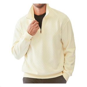 เสื้อสเวตเตอร์วาฟเฟิลมีซิปสำหรับผู้ชายเสื้อสเวตเชิ้ตโปโลแบบสวมหัวแขนยาวลำลองสีพื้นลายเรขาคณิต - Product Image 6