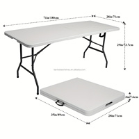 Table pliante en plastique HDPE blanc longue de 180 cm (6 pieds), facile à nettoyer, portable, pour événements et fêtes en plein air, pliable en deux