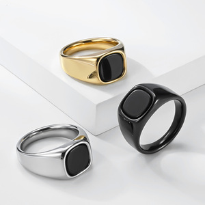 Minimalist Square Black <b>Titanium</b> Steel <b>Ring</b> Unisex Jewelry Geometric Design Bezel Setting Gift For Him Her - Product Image 1