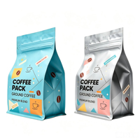 Sachet d'emballage de café imprimé sur mesure à huit soudures latérales, pochette en aluminium avec valve de dégazage unidirectionnelle pour grains de café torréfiés