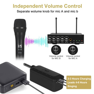 Hot Sales Dual Channel Karaoke <b>Microphone</b> System UHF <b>Wireless</b> Handheld Dynamic Mic for Parties and Church Metal Material - Product Image 2