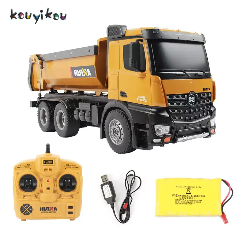 Kouyikou Truk Diecast, Mobil Truk RC Model Dump Engineering Aloi 2.4GHz Kualitas Tinggi dengan Lampu Led