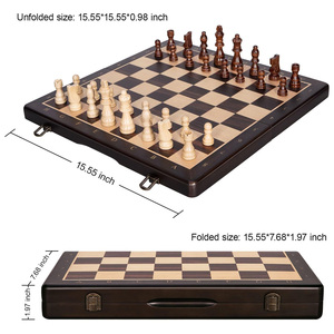 高级磁性象棋套装二合一木制象棋跳棋套装，带2个额外的皇后 - Product Image 2